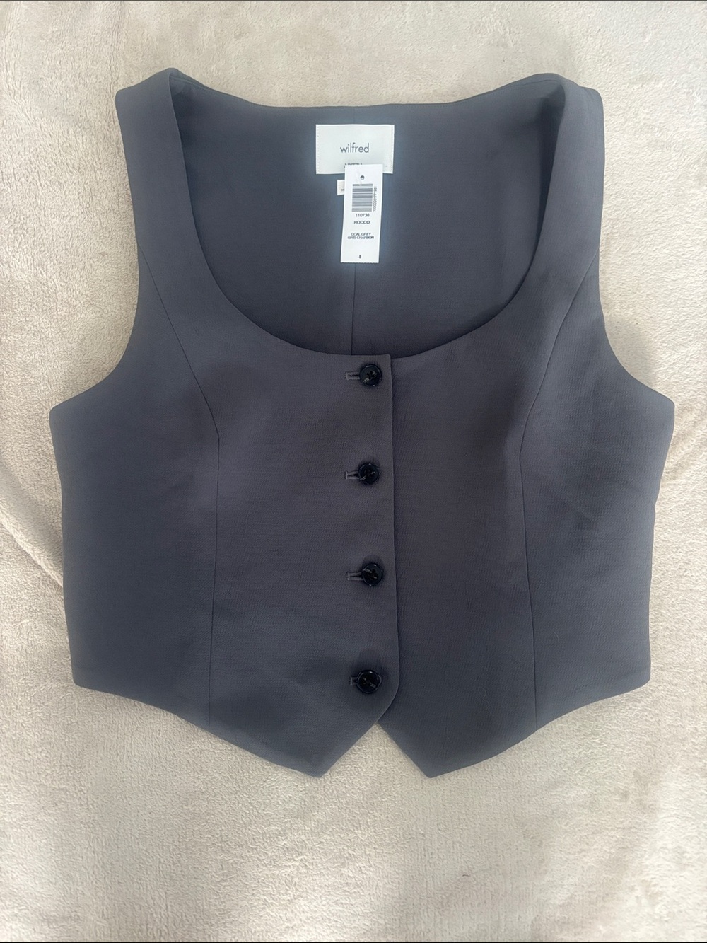 Aritzia Wilfred Rocco Vest Crepette - Size 8, Coal Grey